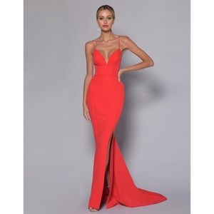 Bariano Juliet Low Cut Split Gown! New with tags!